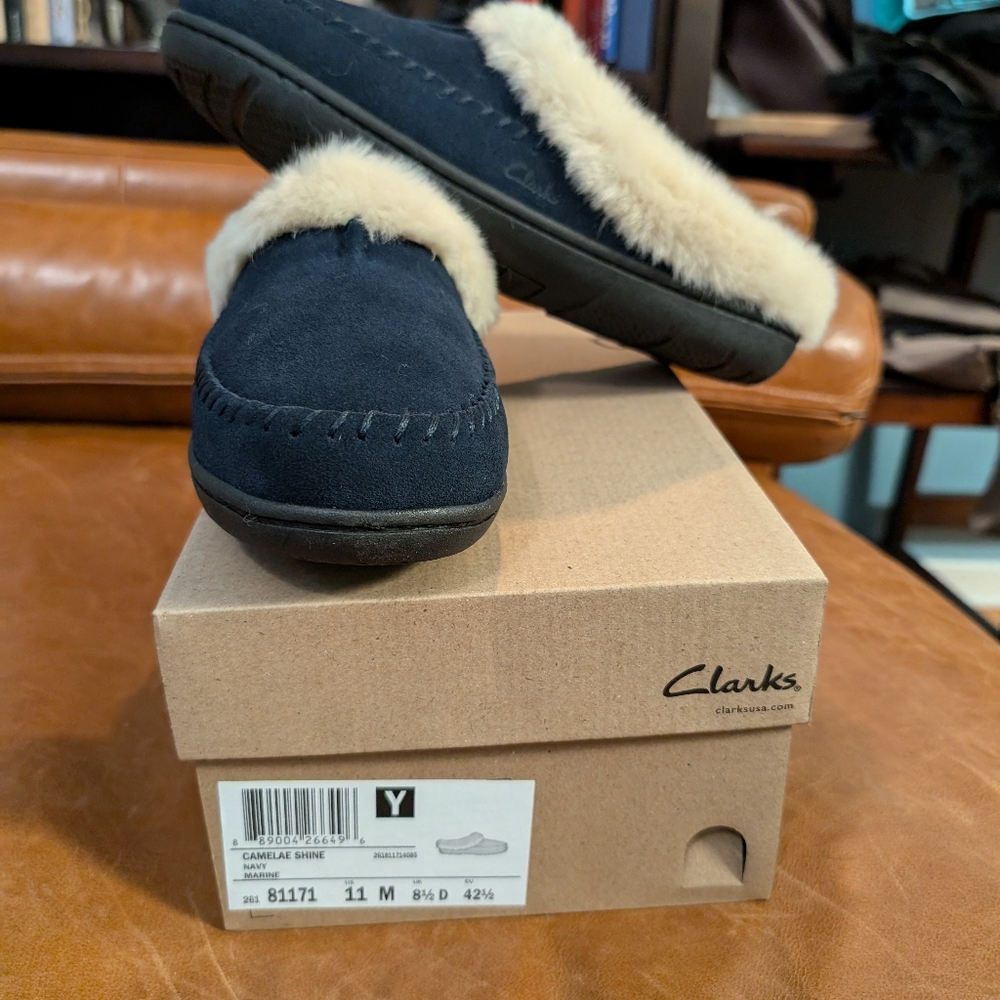 Size 11 Clark's suede slippers.